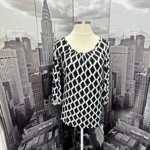 Hourglass Lilly Black & White Geometric Crisscross Back Tunic M